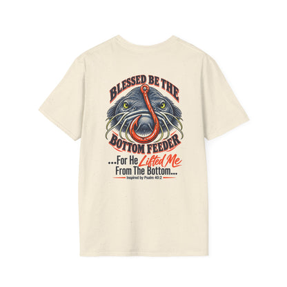 Blessed Be the Bottom Feeder Front & Back Christian Fishing T-Shirt - Psalm 40:2