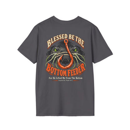 Blessed Be the Bottom Feeder Dark Christian Fishing T-Shirt - Psalm 40:2