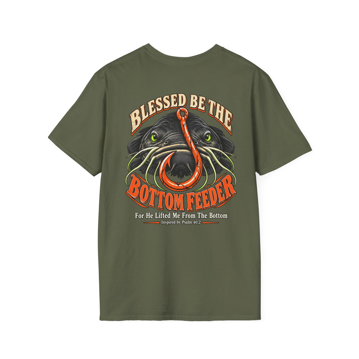 Blessed Be the Bottom Feeder Dark Christian Fishing T-Shirt - Psalm 40:2