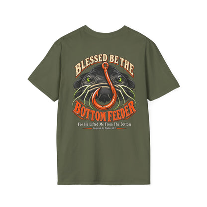 Blessed Be the Bottom Feeder Dark Christian Fishing T-Shirt - Psalm 40:2