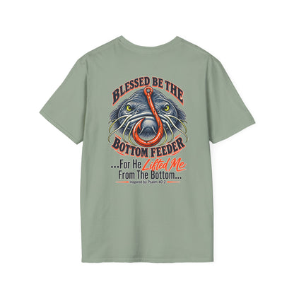 Blessed Be the Bottom Feeder Front & Back Christian Fishing T-Shirt - Psalm 40:2