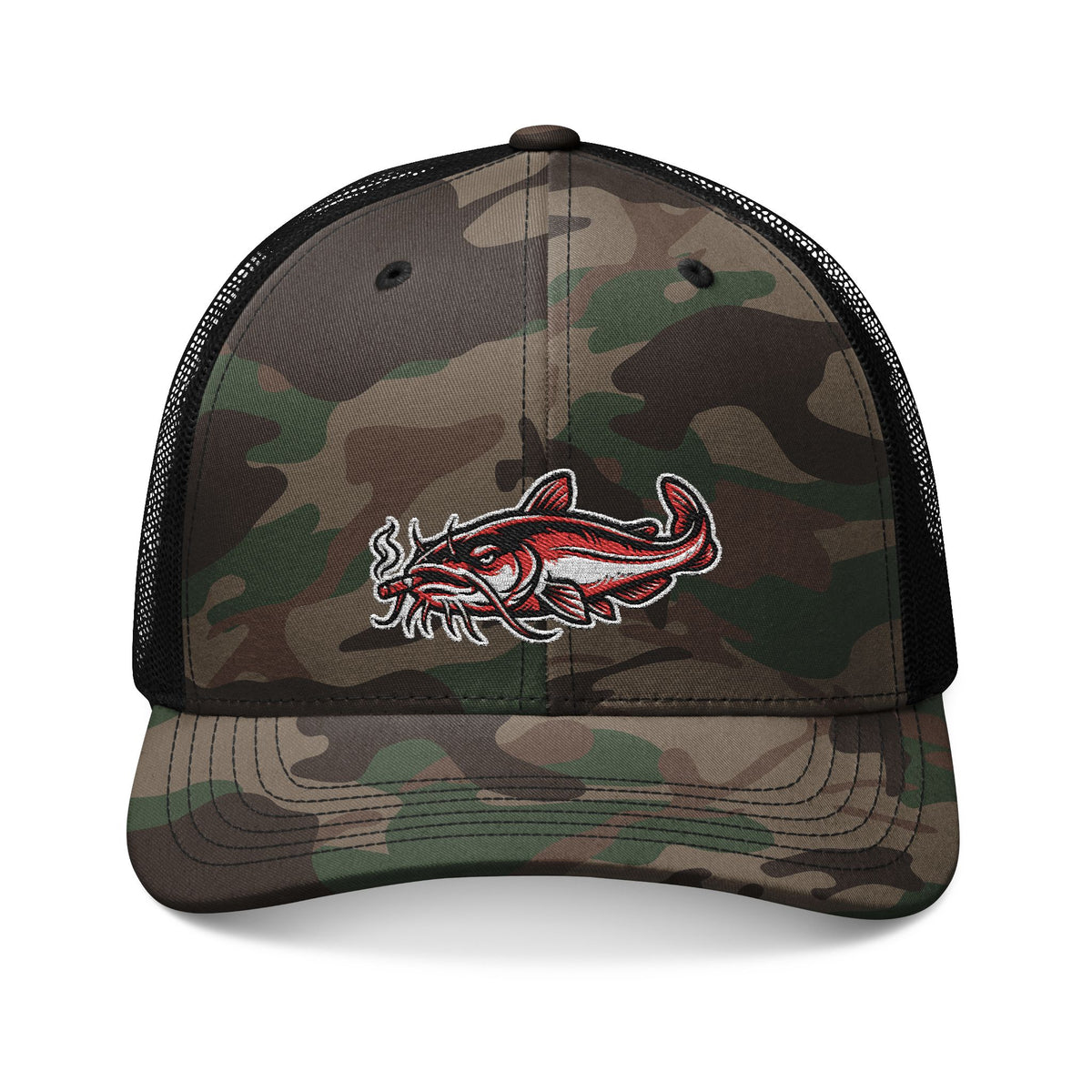 Catfish Camo Trucker Hat - Embroidered Catfish Fishing Cap