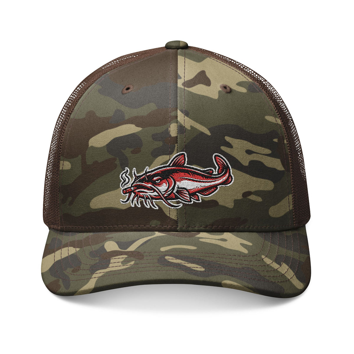Catfish Camo Trucker Hat - Embroidered Catfish Fishing Cap