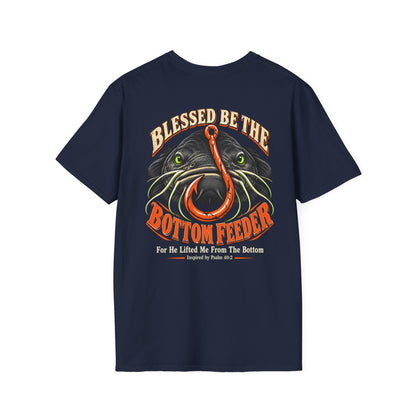 Blessed Be the Bottom Feeder Dark Christian Fishing T-Shirt - Psalm 40:2