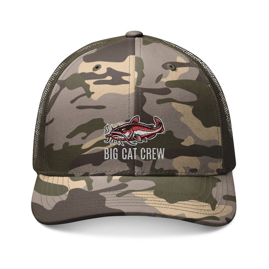 Big Cat Crew Camo Trucker Hat - Embroidered Catfish Fishing Cap