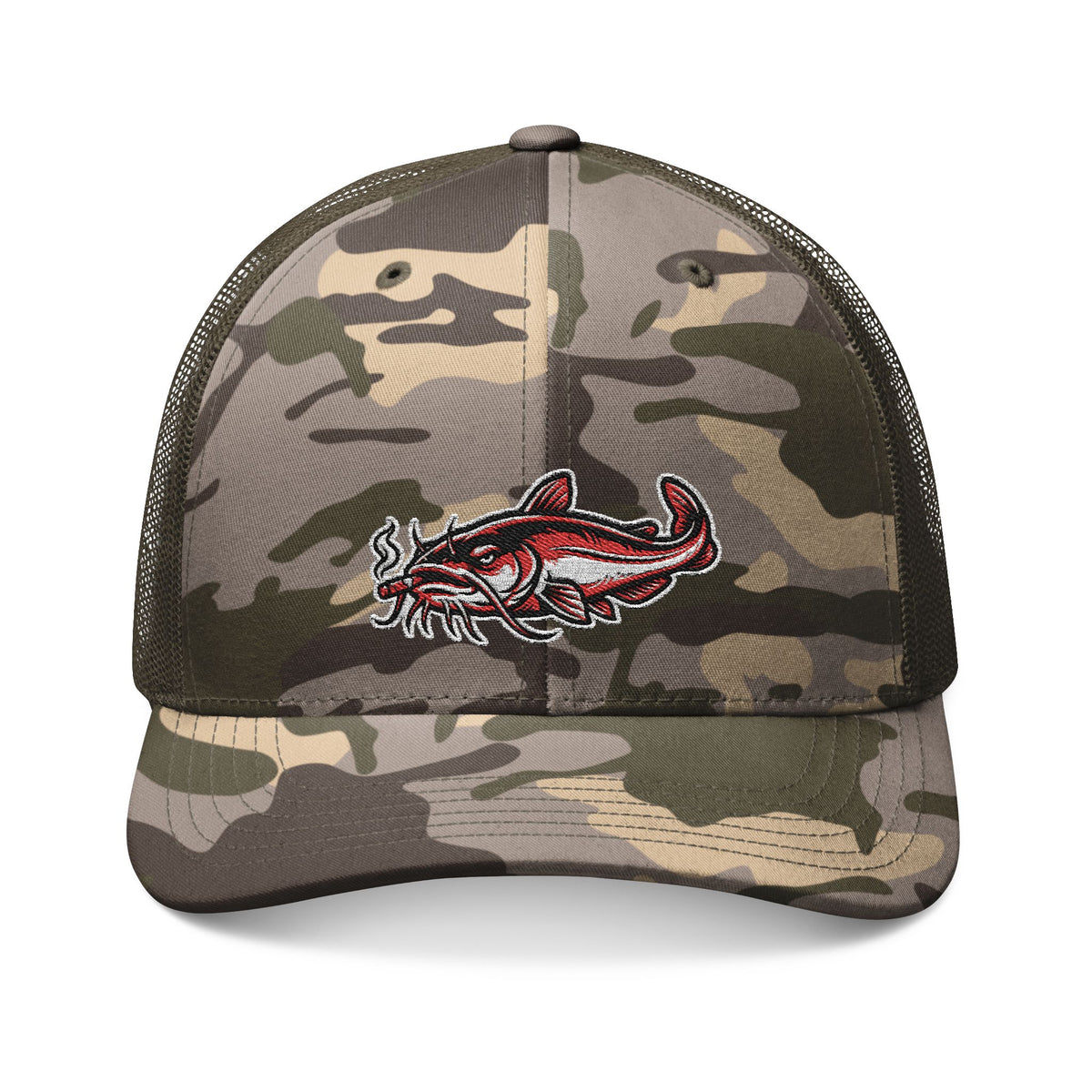 Catfish Camo Trucker Hat - Embroidered Catfish Fishing Cap